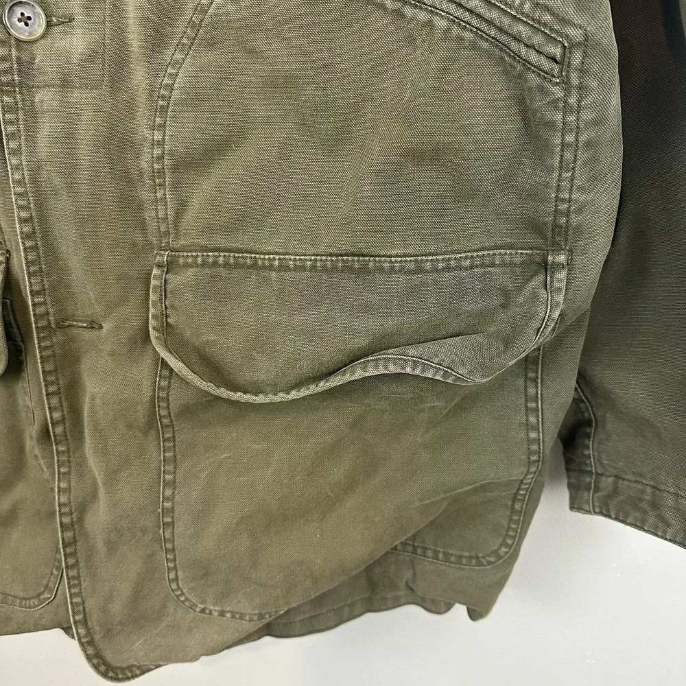 Banana Republic‎ VTG Army Green Leather Collar Distressed Jacket Mens M Read